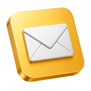 Élément décoratif en 3D représentant une enveloppe mail, présent sur la page de contact